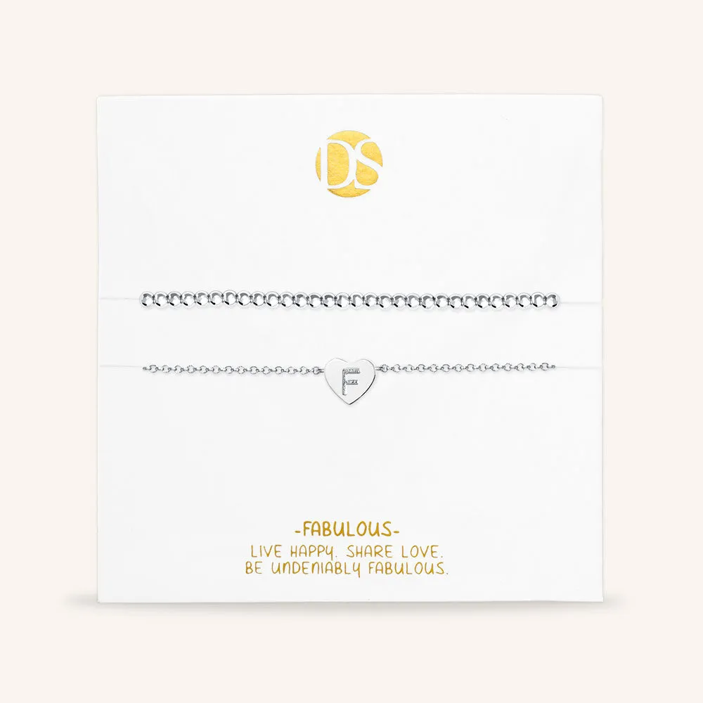 "Love Letter" Set of Two Initial Charm & Polished Beads Layering Anklets