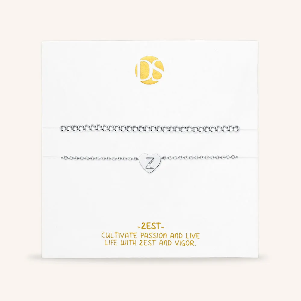 "Love Letter" Set of Two Initial Charm & Polished Beads Layering Anklets