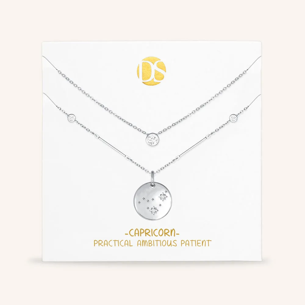 "Memory Maker" Set of Two Constellation Pendant & Solitaire Layering Necklaces