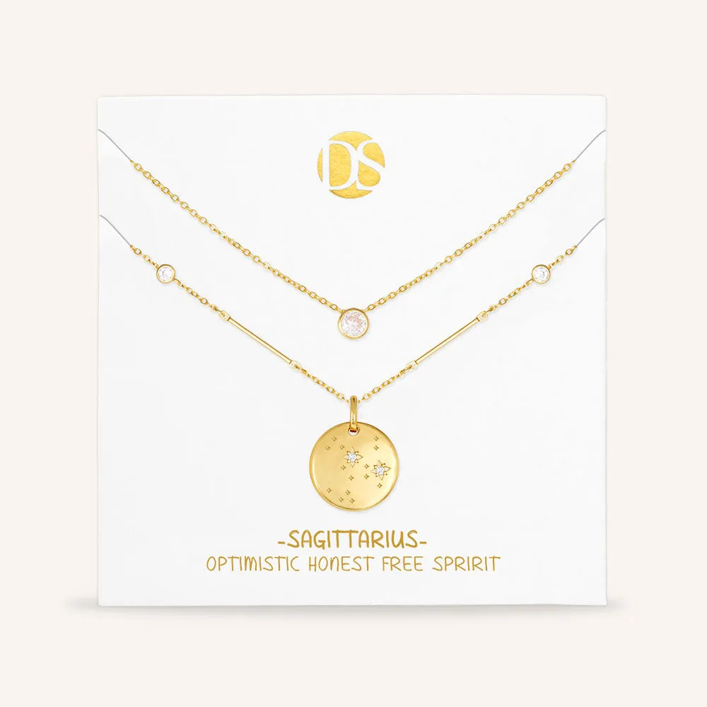 "Memory Maker" Set of Two Constellation Pendant & Solitaire Layering Necklaces