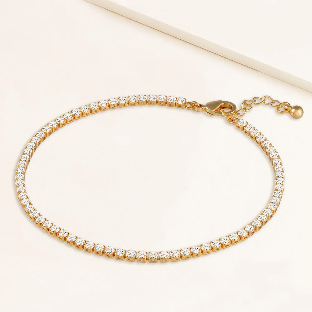 "Now and Forever" 4.1CTW Prong- Set Round Cut Tennis Anklet - Gold