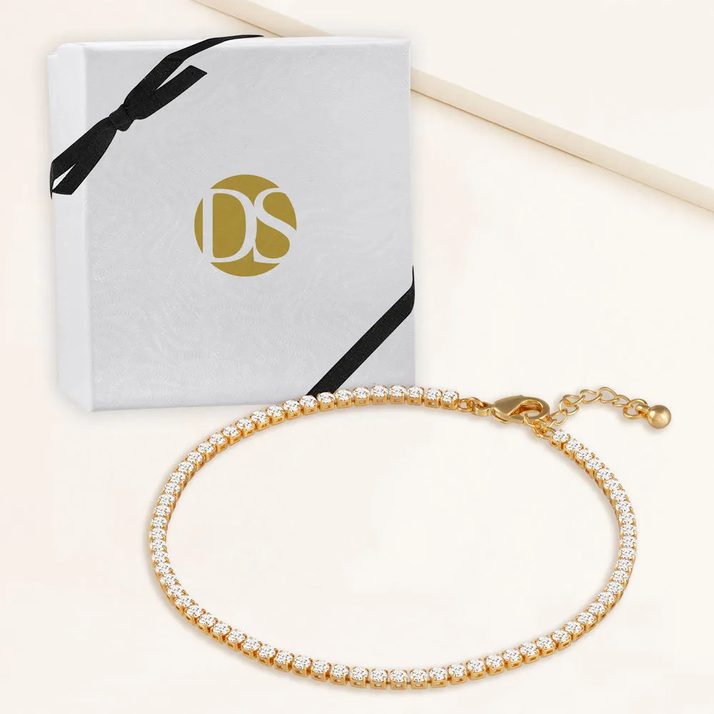 "Now and Forever" 4.1CTW Prong- Set Round Cut Tennis Anklet - Gold