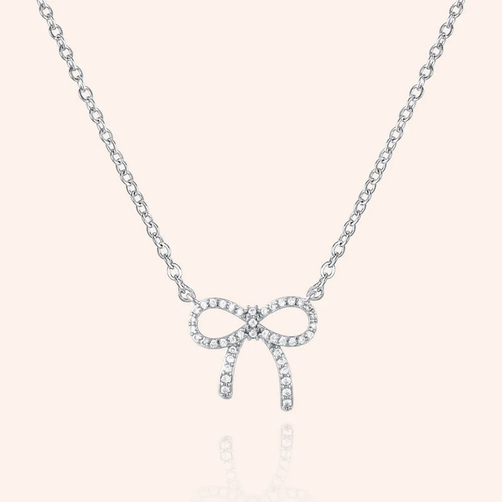 "Petite Bow" Pave Pendant Necklace
