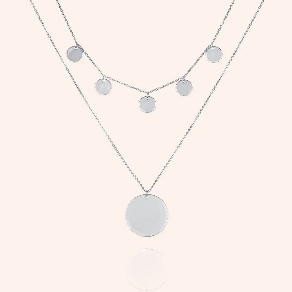 "Phuket" Set of Two High Polished Station Discs Layering Necklaces