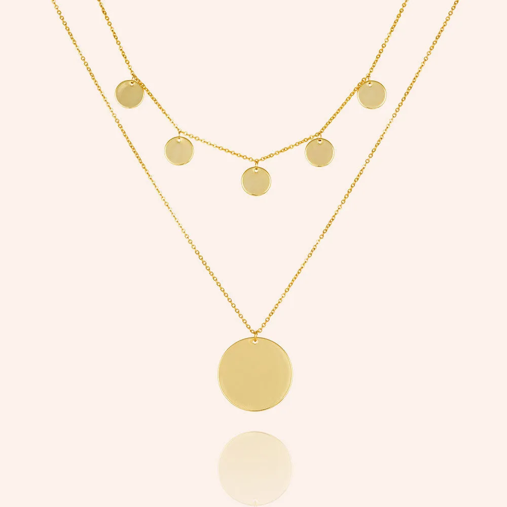 "Phuket" Set of Two High Polished Station Discs Layering Necklaces