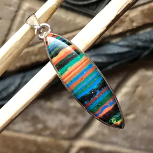 Rainbow Calsilica 925 Solid Sterling Silver Pendant 45mm