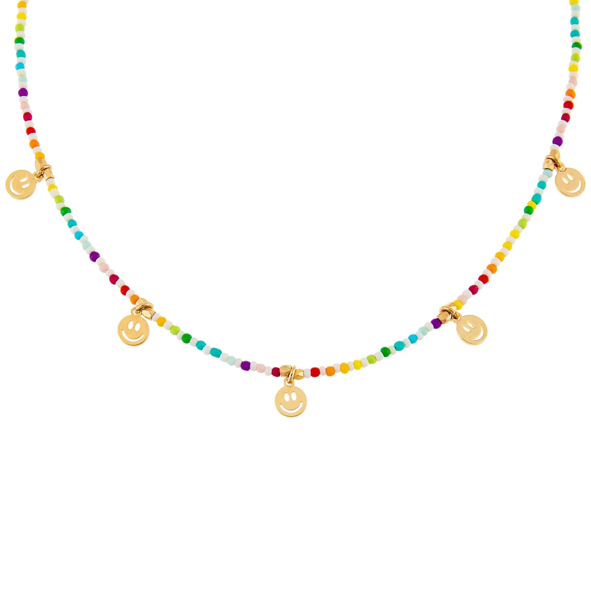 Rainbow Smiley Face Beaded Necklace
