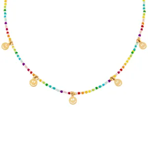 Rainbow Smiley Face Beaded Necklace