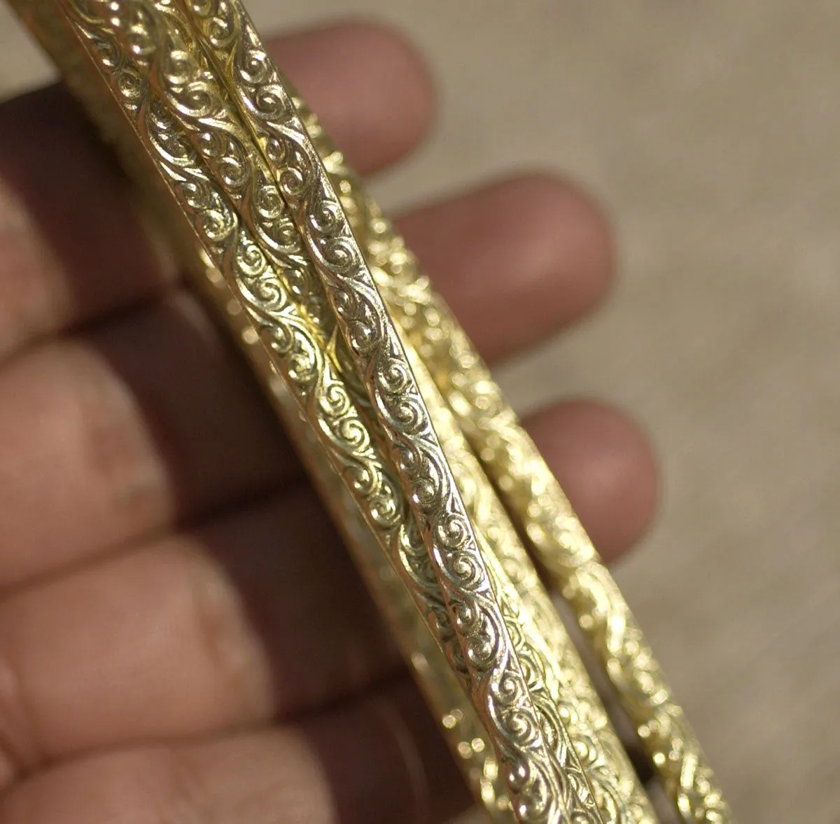 Raw Brass patterned wire for making rings and bangle bracelets, gallery wire