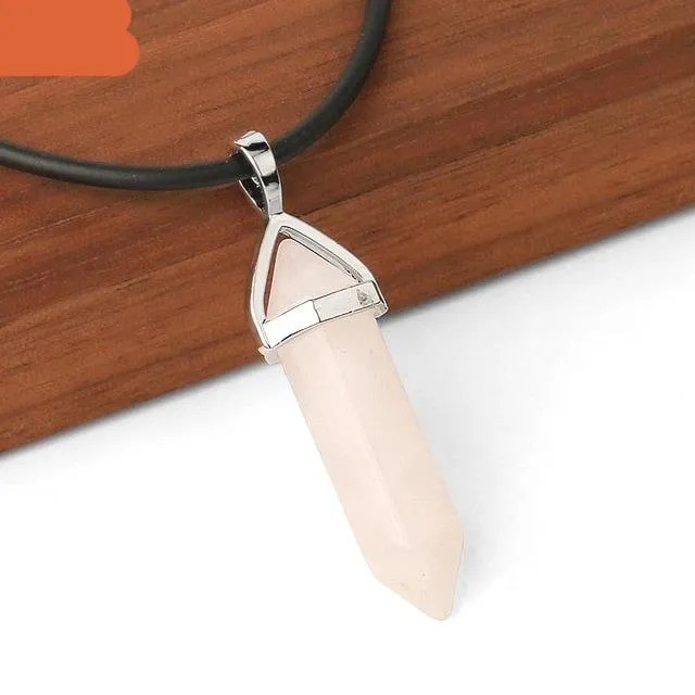 Raw Pink Purple Gem Crystal Necklace