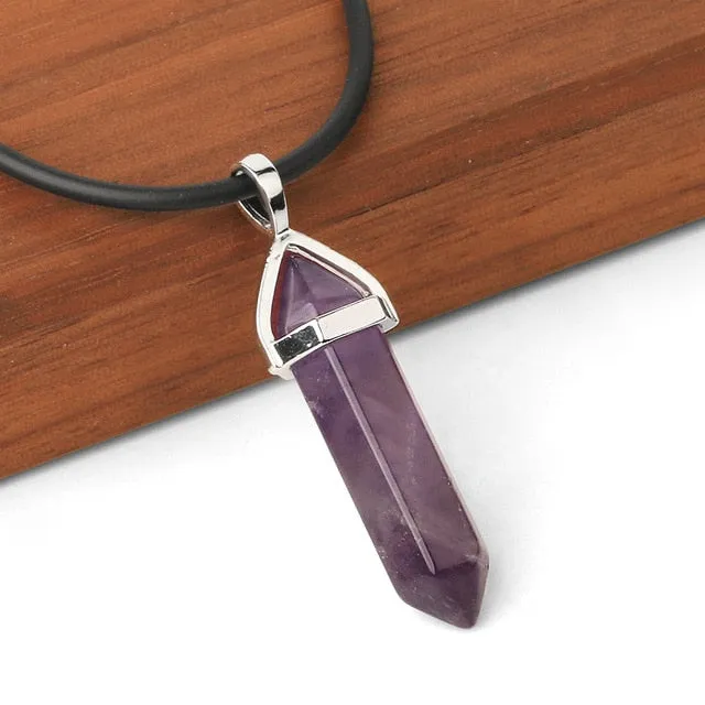 Raw Pink Purple Gem Crystal Necklace