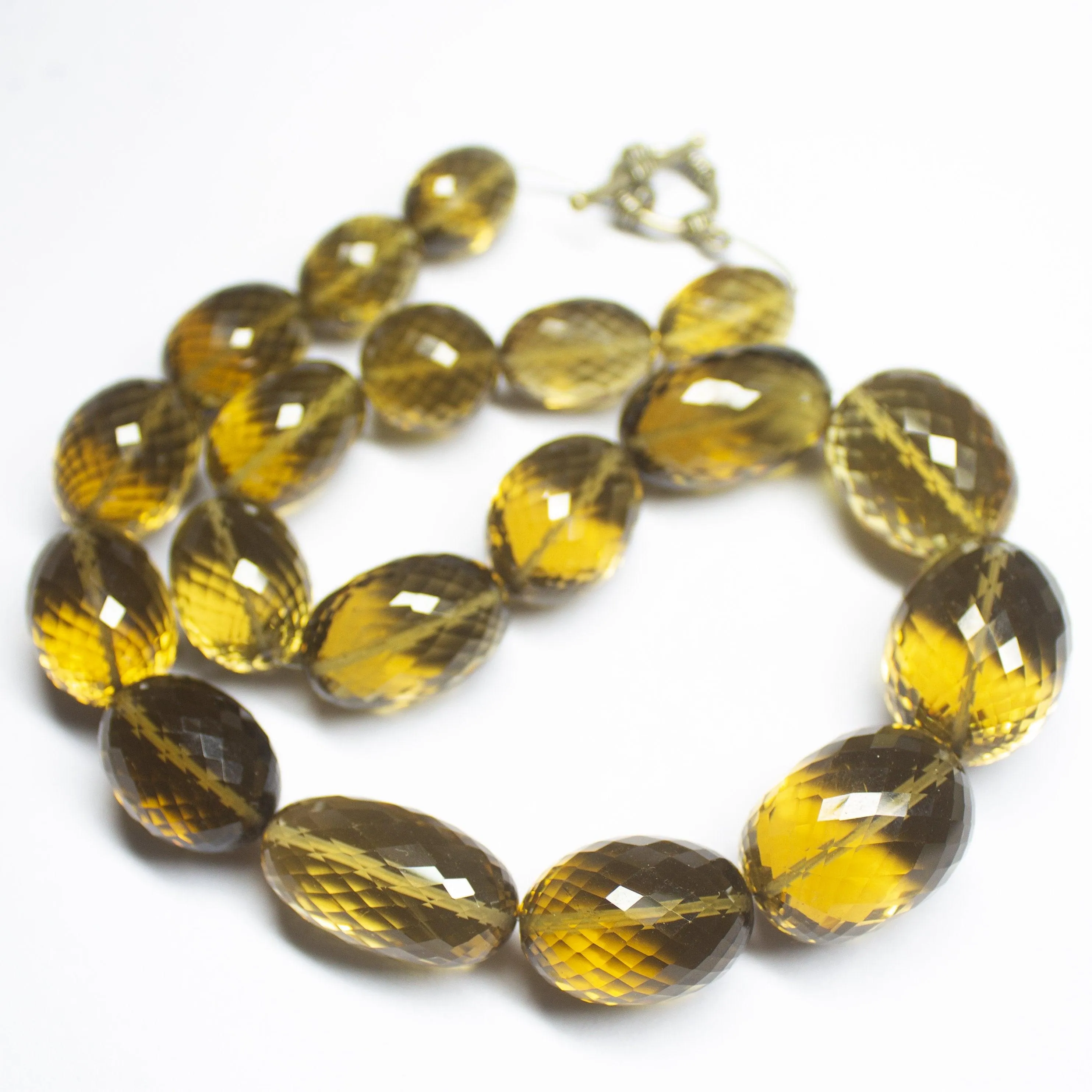 Ready To Wear - One of a kind - Eye Clean Beer Quartz Hand Cut Oval Tumble Gemstone Beaded Necklace