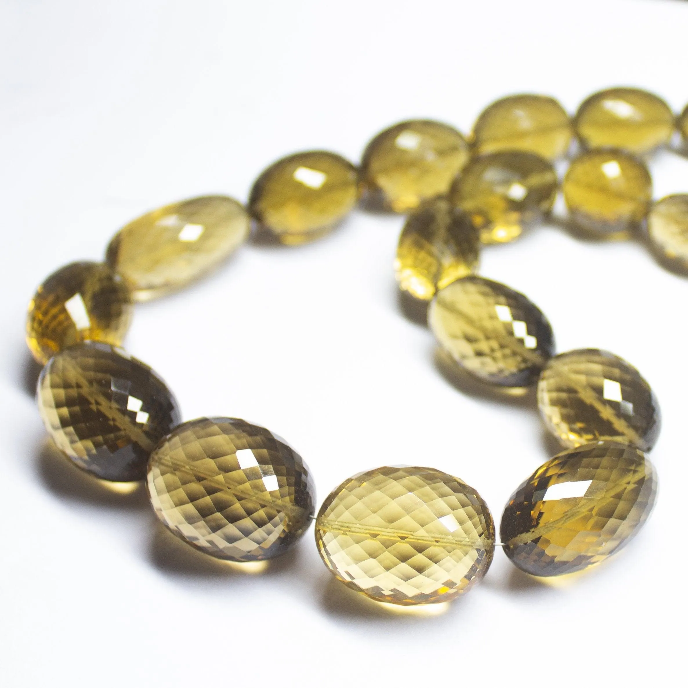 Ready To Wear - One of a kind - Eye Clean Beer Quartz Hand Cut Oval Tumble Gemstone Beaded Necklace