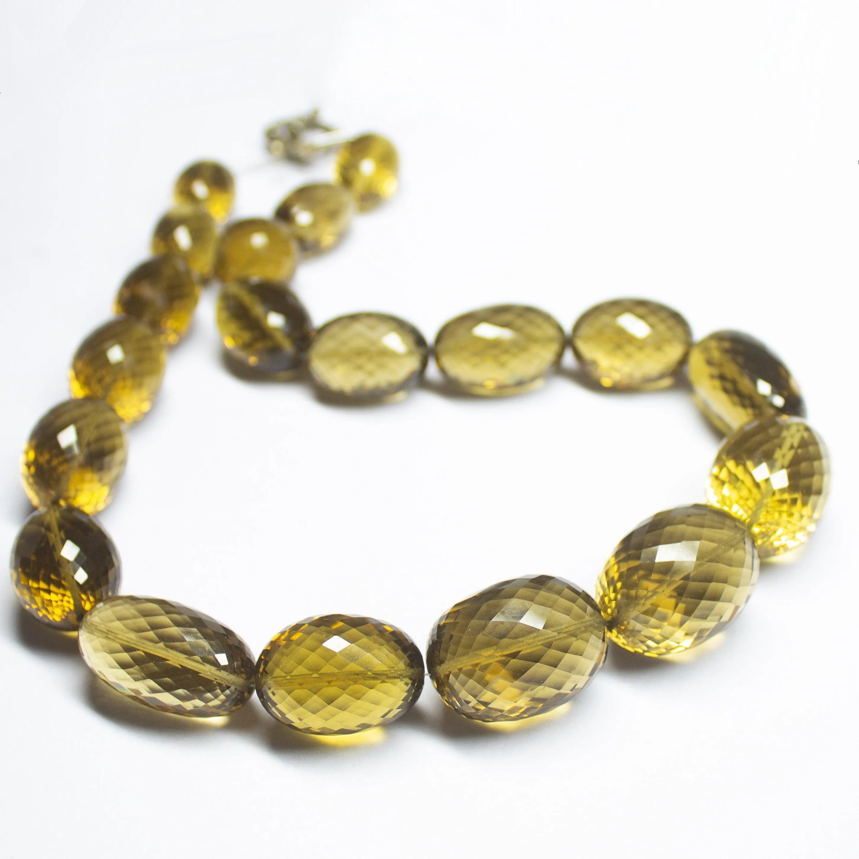 Ready To Wear - One of a kind - Eye Clean Beer Quartz Hand Cut Oval Tumble Gemstone Beaded Necklace