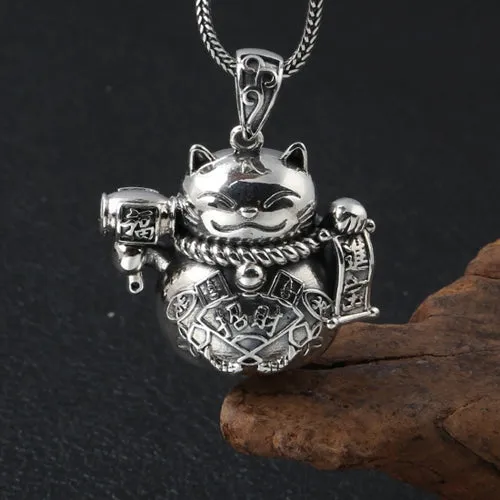 Real 925 Sterling Silver Pendant Cat Jewelry