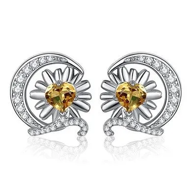 Real Citrine Sunflower Earring