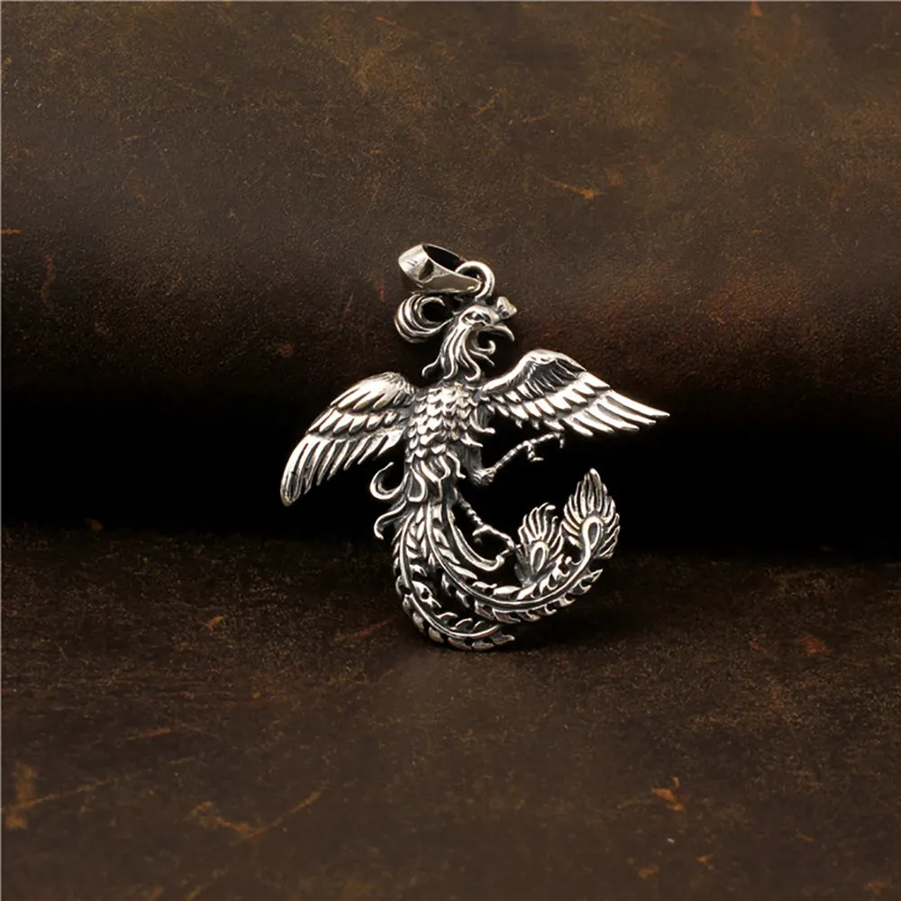 Real Solid 925 Sterling Silver Necklaces Pendants Animals Phoenix Divine Bird Jewelry