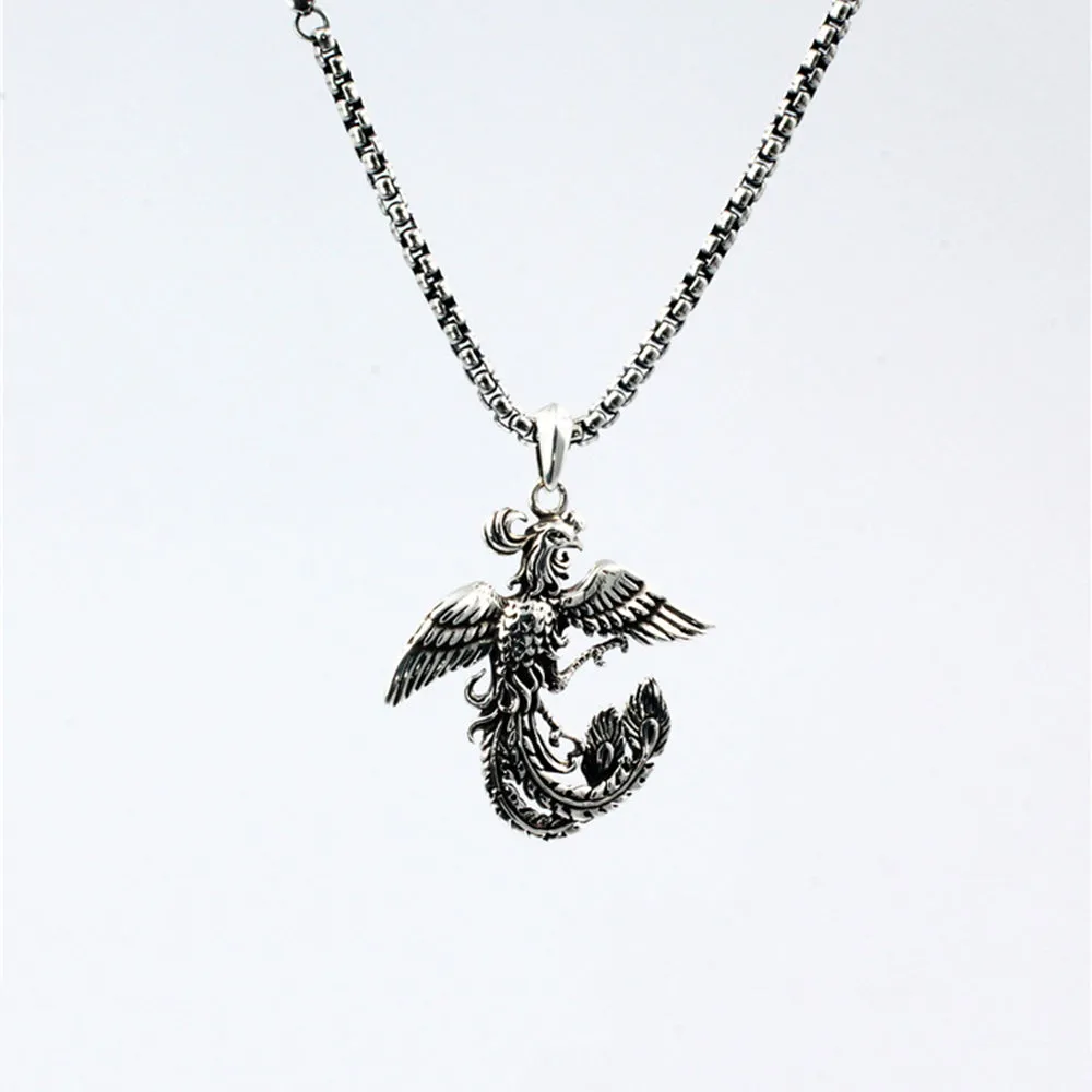 Real Solid 925 Sterling Silver Necklaces Pendants Animals Phoenix Divine Bird Jewelry