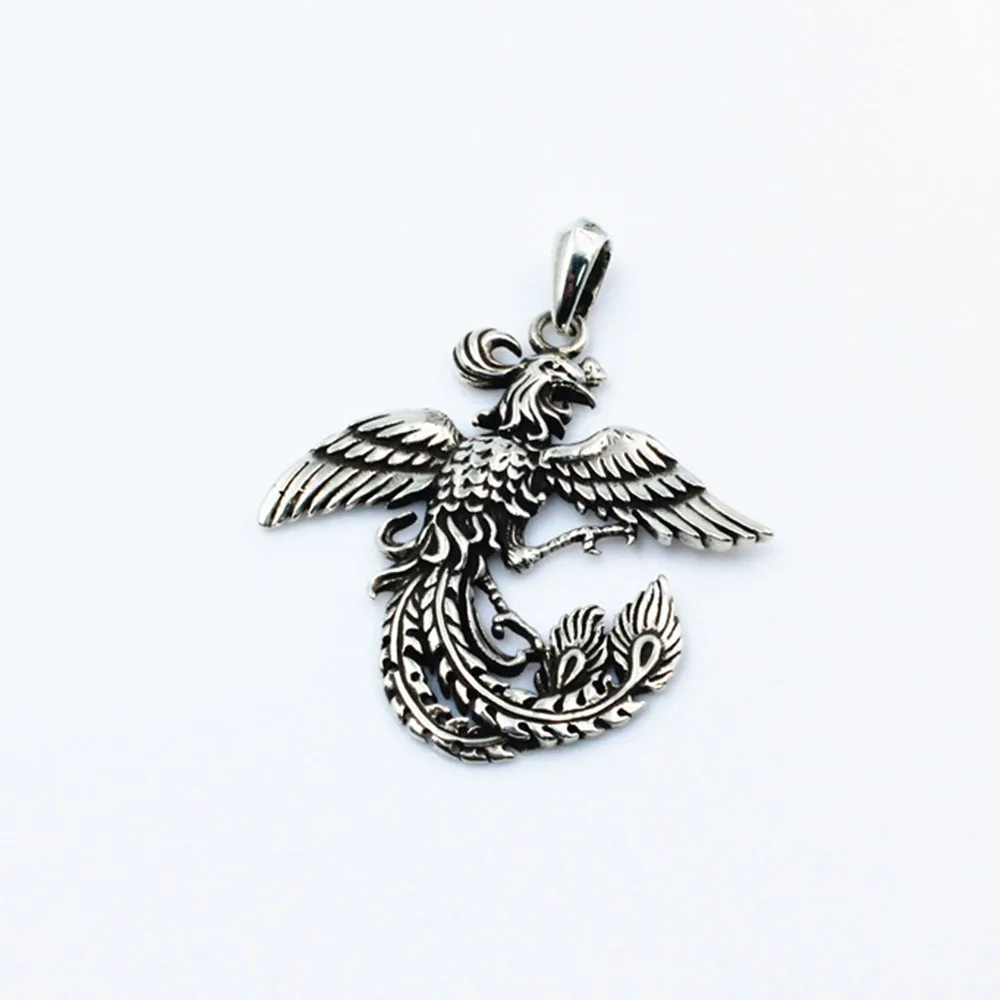 Real Solid 925 Sterling Silver Necklaces Pendants Animals Phoenix Divine Bird Jewelry