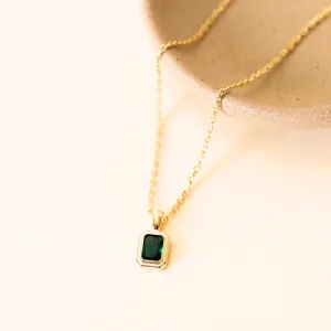 Rectangular Gold Baguette Pendant in Emerald Green