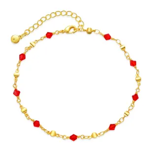 Red Acrylic & 18K Gold-Plated Beaded Station Anklet