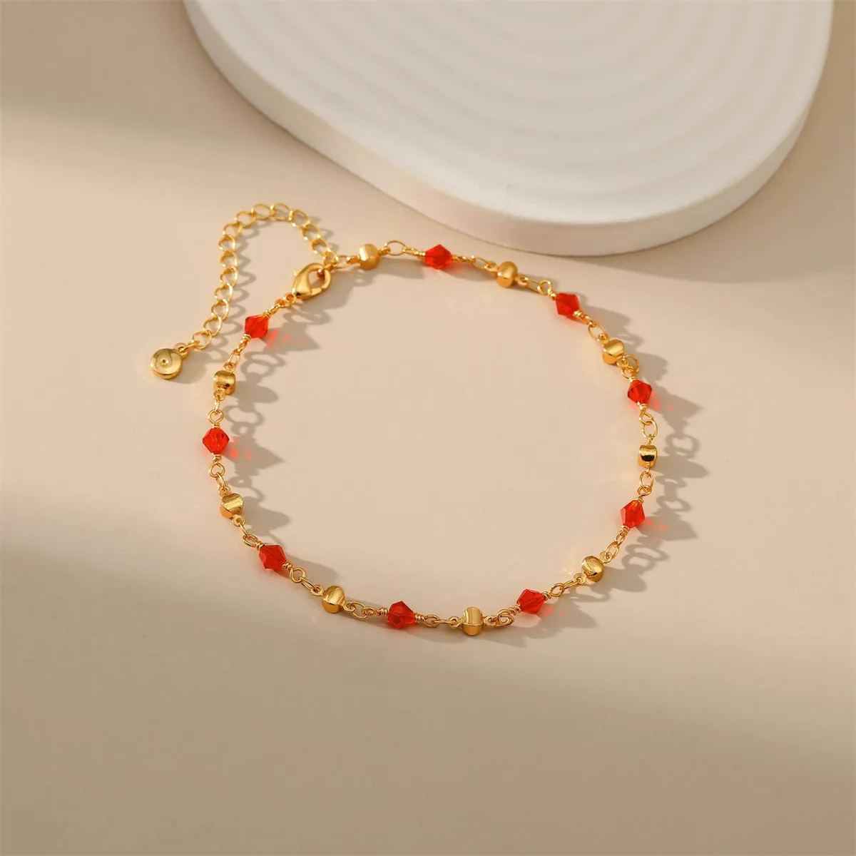 Red Acrylic & 18K Gold-Plated Beaded Station Anklet