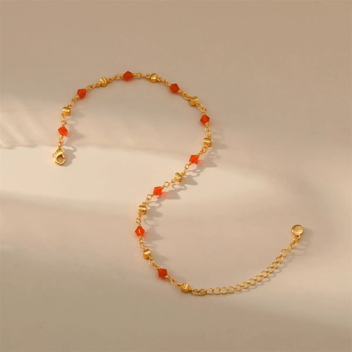 Red Acrylic & 18K Gold-Plated Beaded Station Anklet