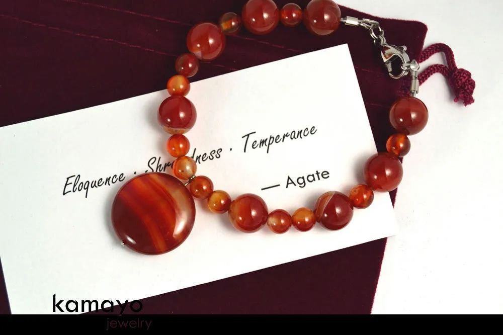RED AGATE BRACELET - Coin Pendant