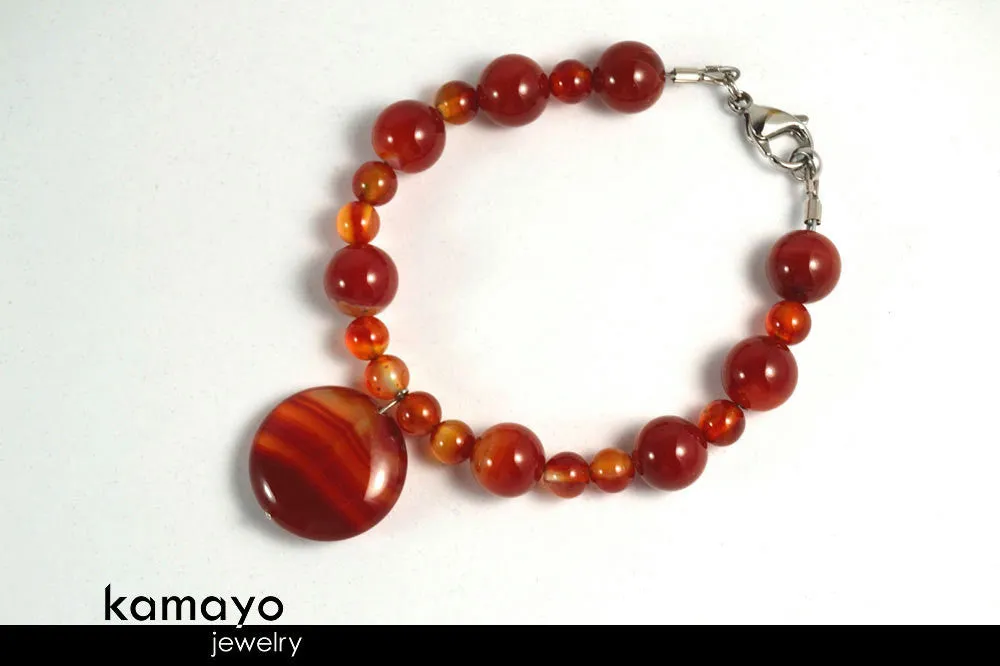 RED AGATE BRACELET - Coin Pendant