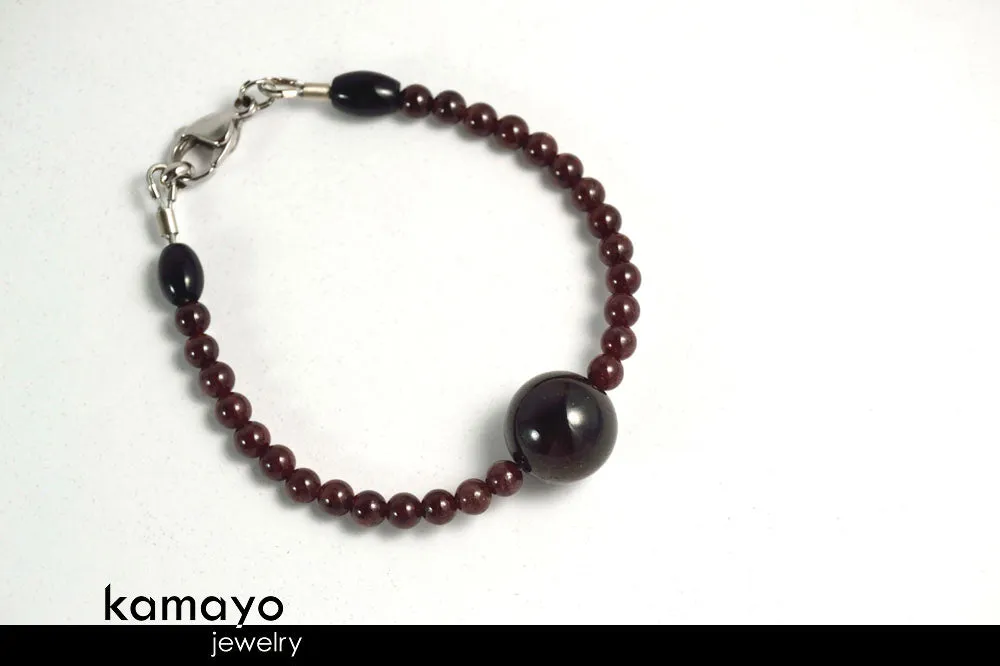 RED GARNET BRACELET - Dark Pyrope Centerpiece and Natural Deep Red Beads