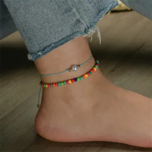 Red Multicolor Howlite Stretch Anklet Set