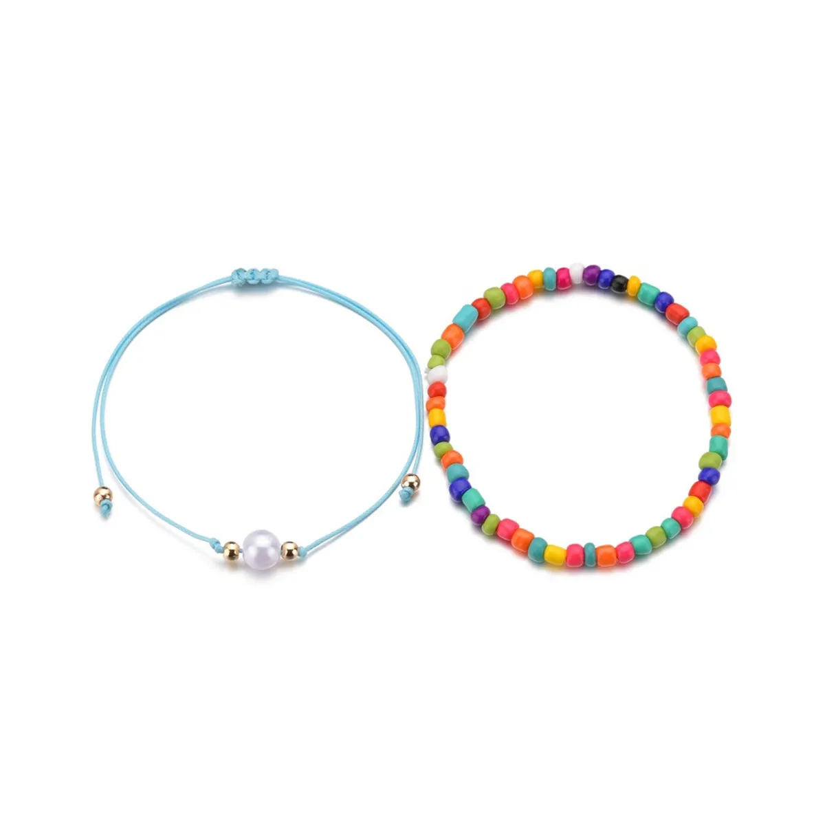 Red Multicolor Howlite Stretch Anklet Set