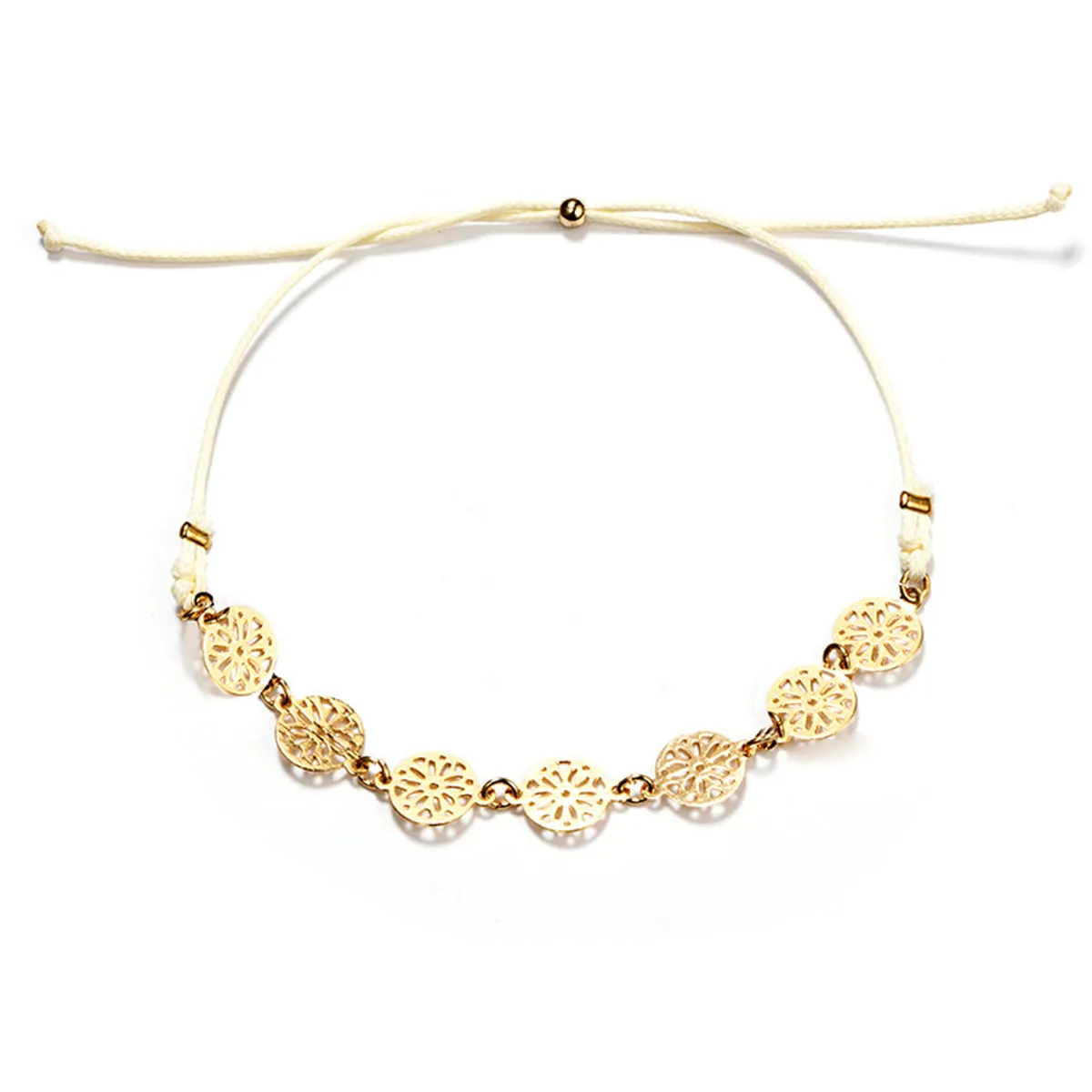 Red Multicolor Polyster & 18K Gold-Plated Rose Station Anklet Set