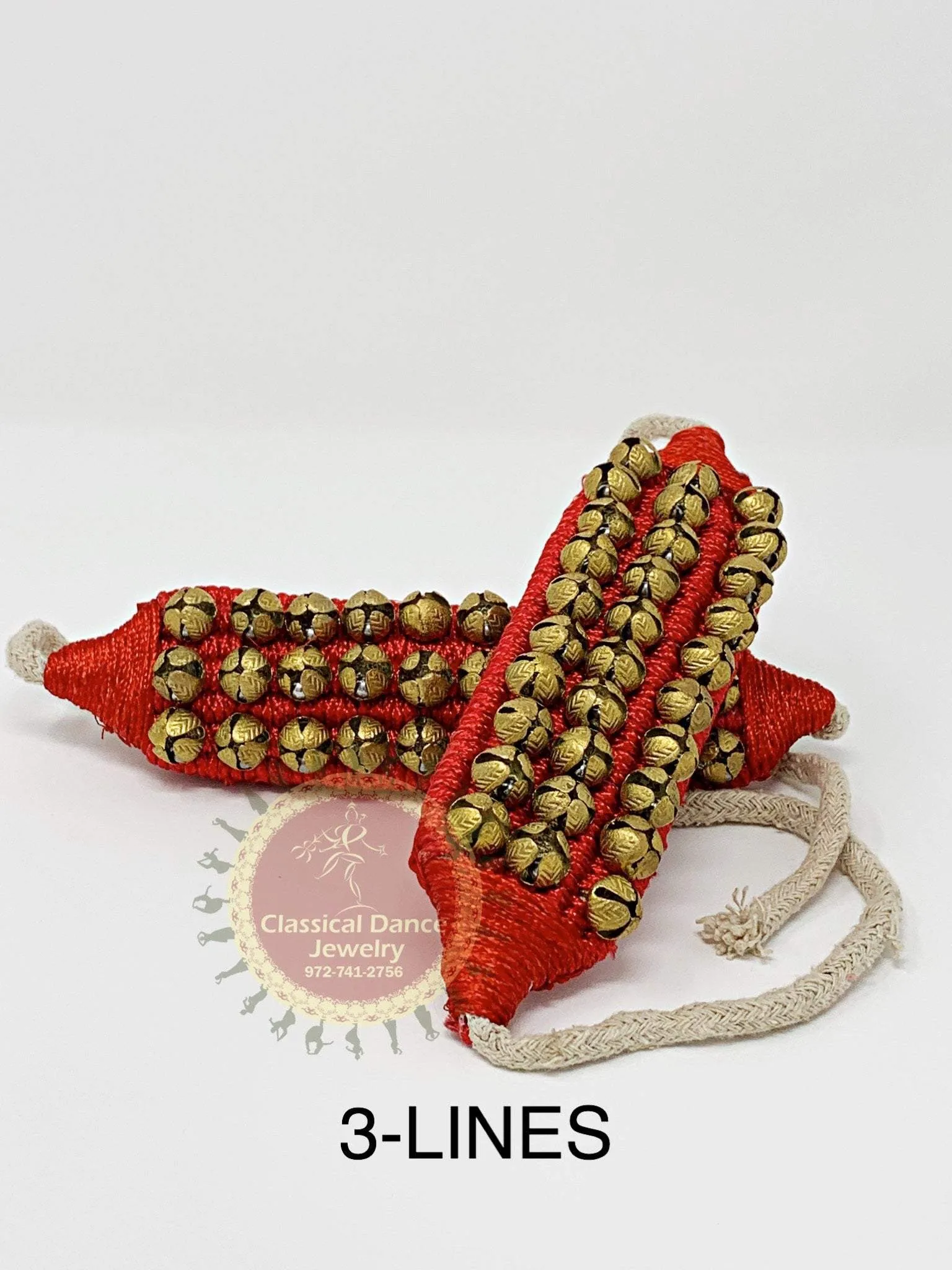 Red Padded line cloth string/rope anklets bells/Ghungroo/Payal/salangai | Bharatnatyam, Kuchipudi, Kathak | Classical Dance Jewelry