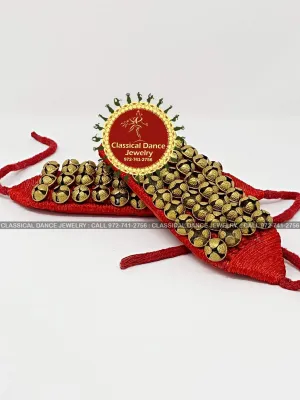 Red Padded line cloth string/rope anklets bells/Ghungroo/Payal/salangai | Bharatnatyam, Kuchipudi, Kathak | Classical Dance Jewelry