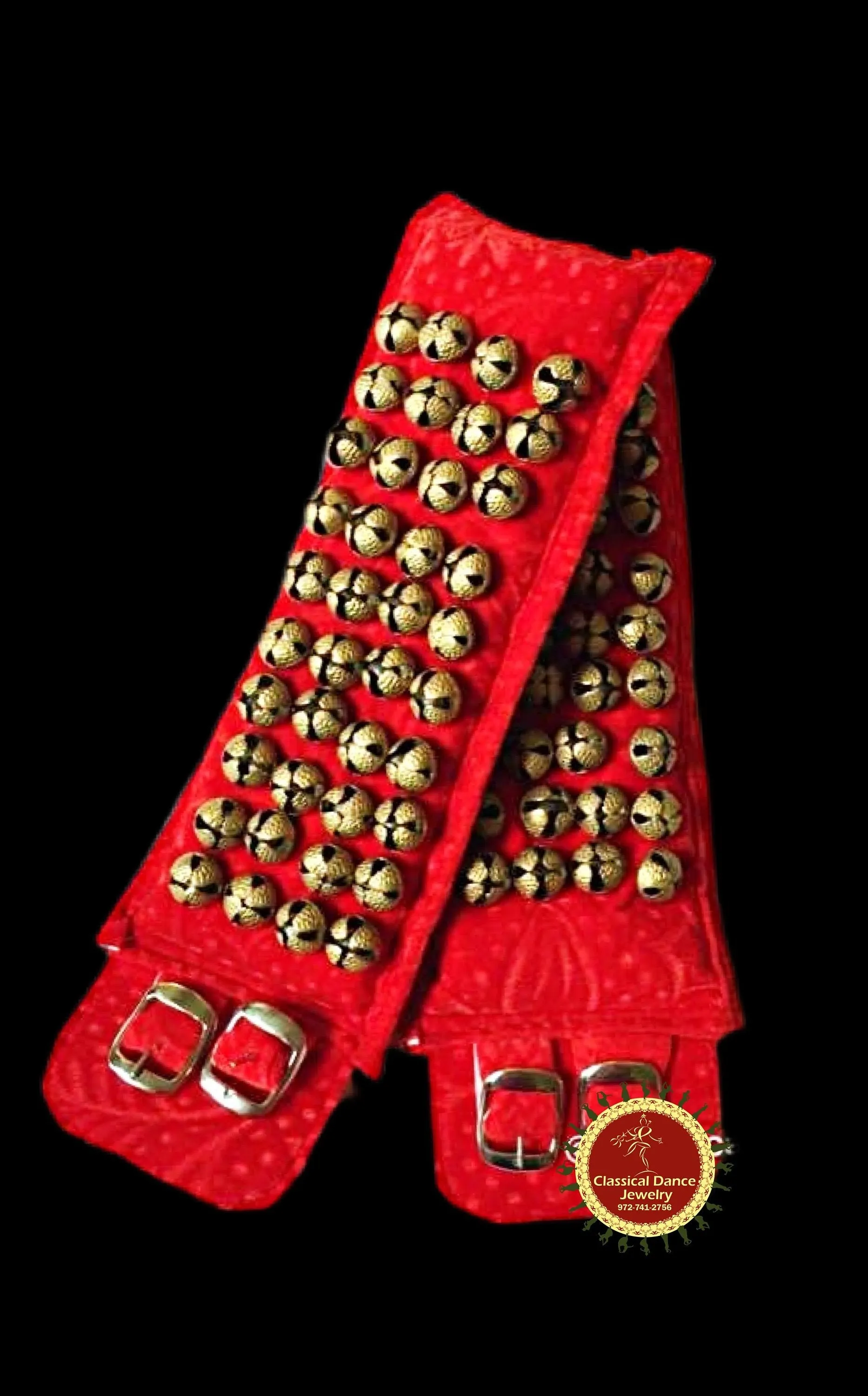Red Velvet salangai/Ghungroo/anklets /bells/Payal | Belt | Bharatnatyam, Kuchipudi, Kathak | Classical Dance Jewelry