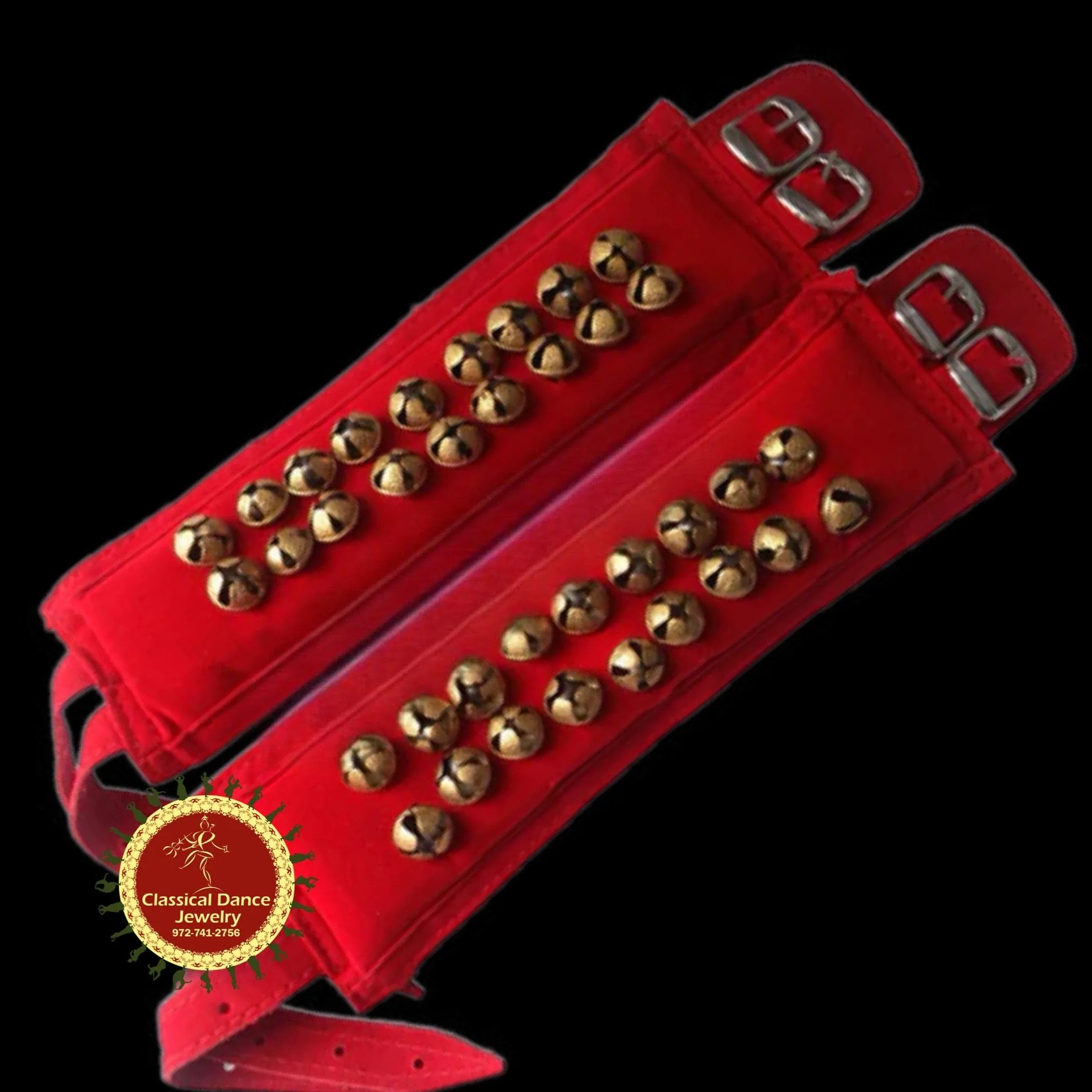 Red Velvet salangai/Ghungroo/anklets /bells/Payal | Belt | Bharatnatyam, Kuchipudi, Kathak | Classical Dance Jewelry