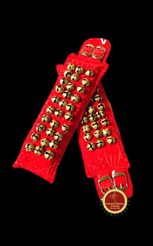 Red Velvet salangai/Ghungroo/anklets /bells/Payal | Belt | Bharatnatyam, Kuchipudi, Kathak | Classical Dance Jewelry