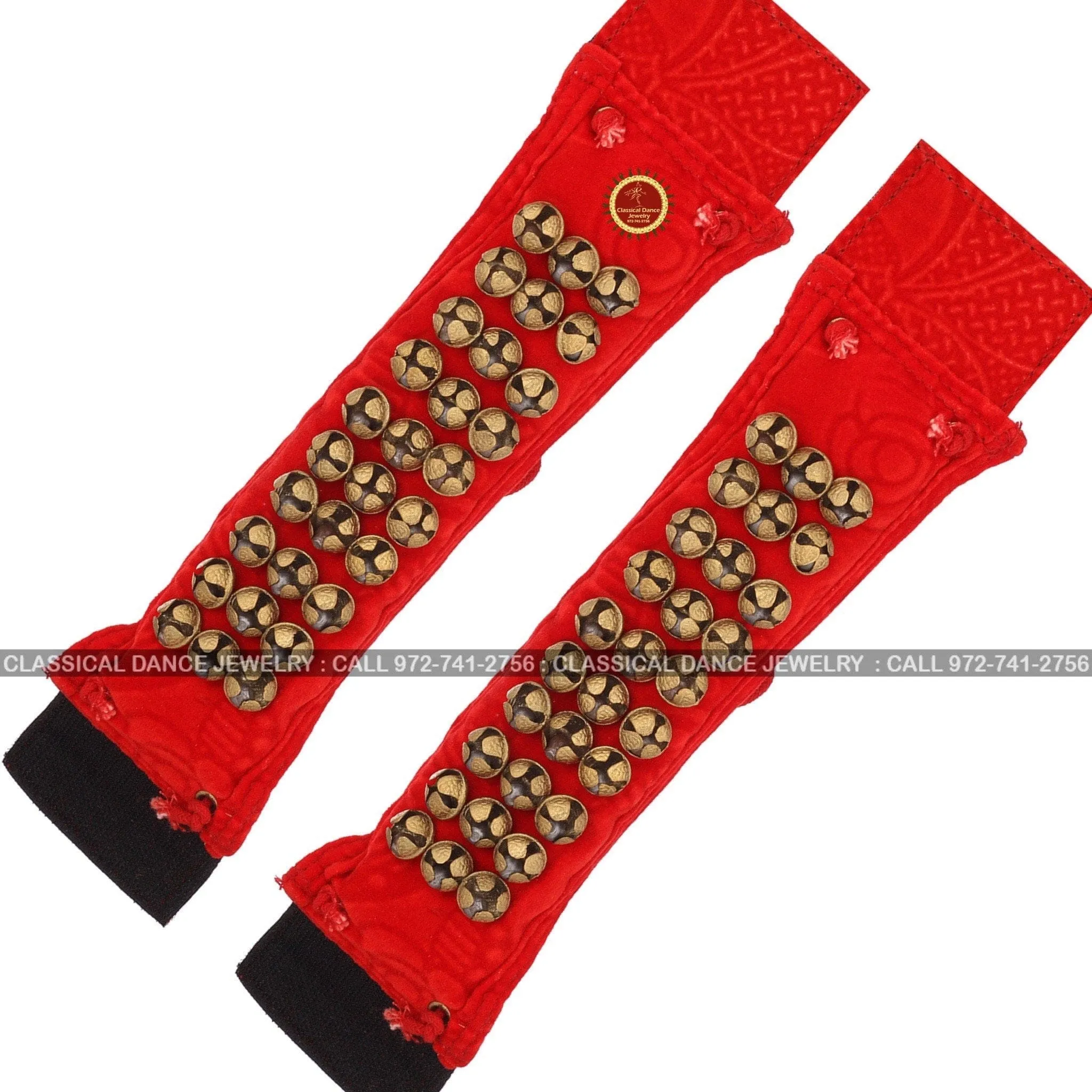 Red Velvet salangai/Ghungroo/anklets /bells/Payal | Velcro | Bharatnatyam, Kuchipudi, Kathak | Classical Dance Jewelry