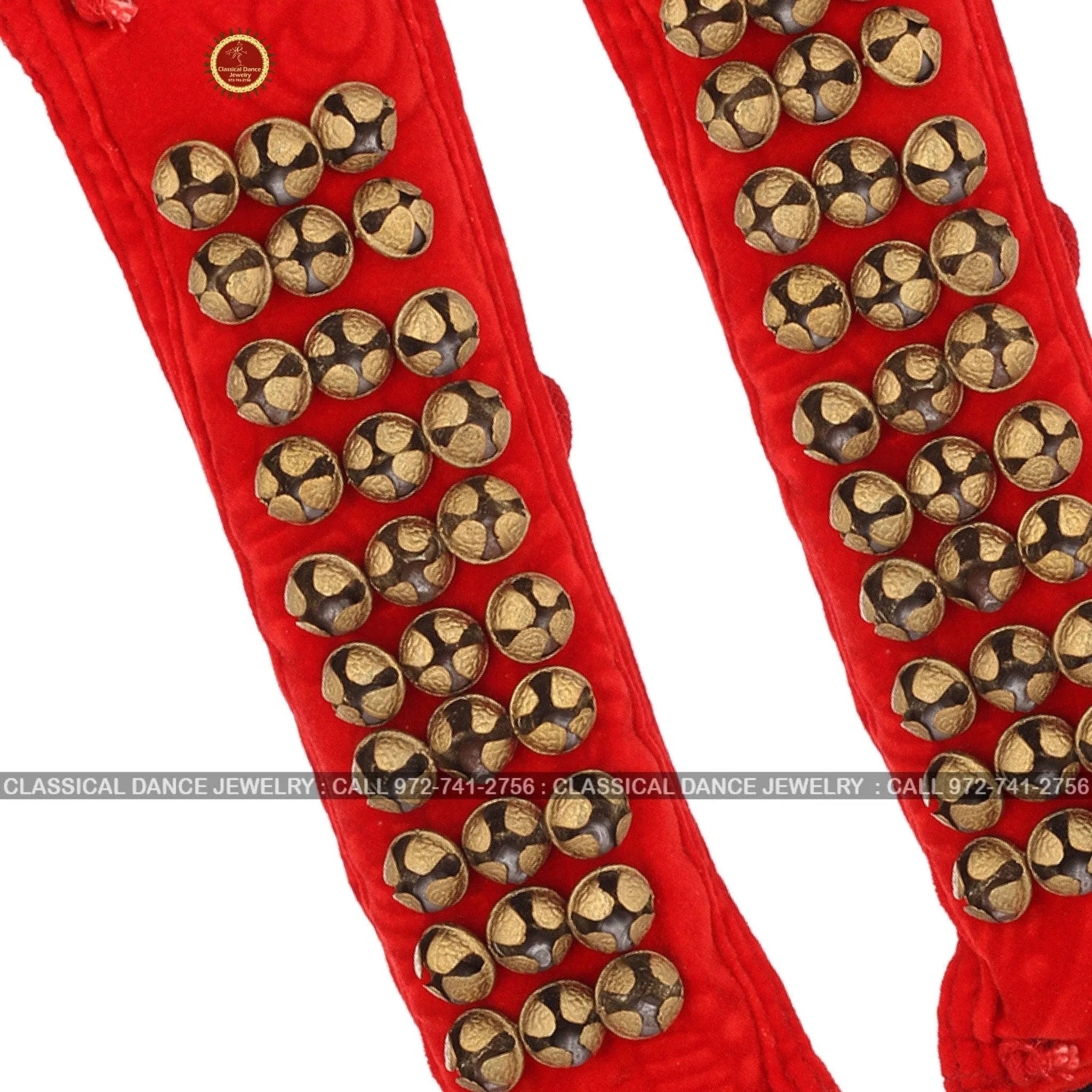 Red Velvet salangai/Ghungroo/anklets /bells/Payal | Velcro | Bharatnatyam, Kuchipudi, Kathak | Classical Dance Jewelry