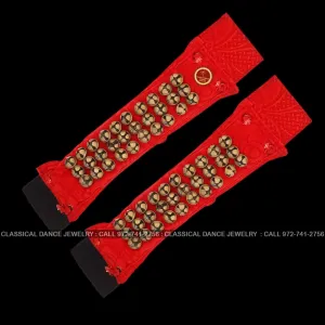 Red Velvet salangai/Ghungroo/anklets /bells/Payal | Velcro | Bharatnatyam, Kuchipudi, Kathak | Classical Dance Jewelry