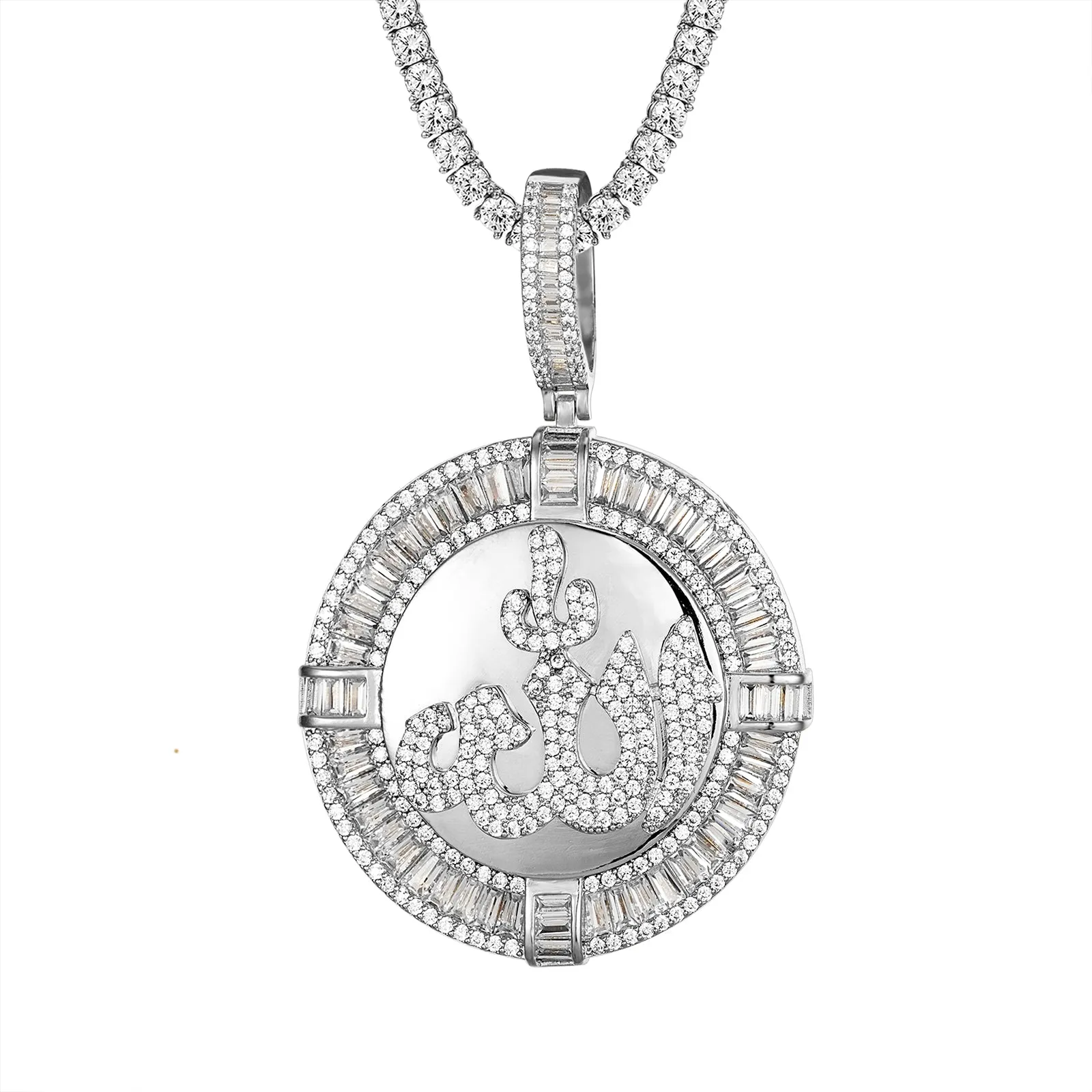 Religious Allah Arabic Muslim God 3D Circle Medallion Tennis Chain