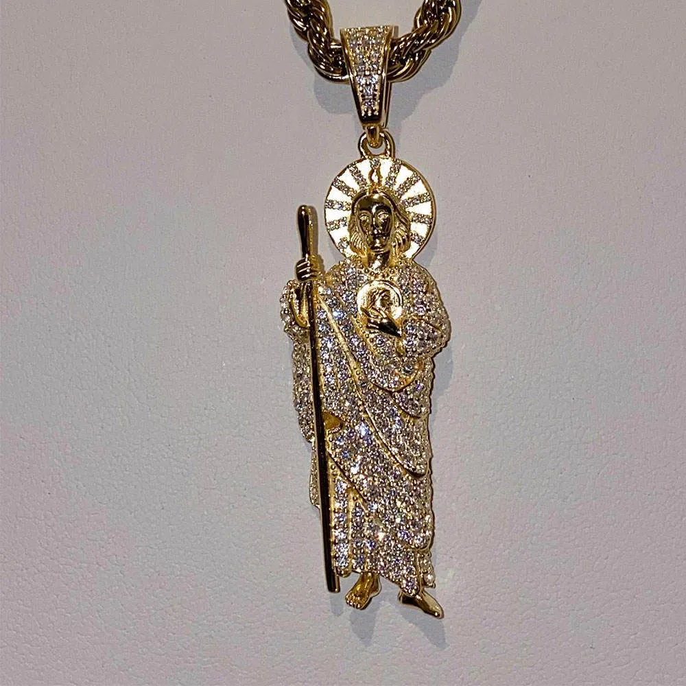 religious jewelry Men's brass jewelry gold plated St Jude San Judas Tadeo Iced jesus Pendant