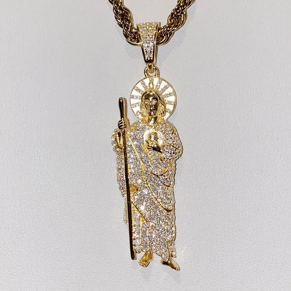 religious jewelry Men's brass jewelry gold plated St Jude San Judas Tadeo Iced jesus Pendant