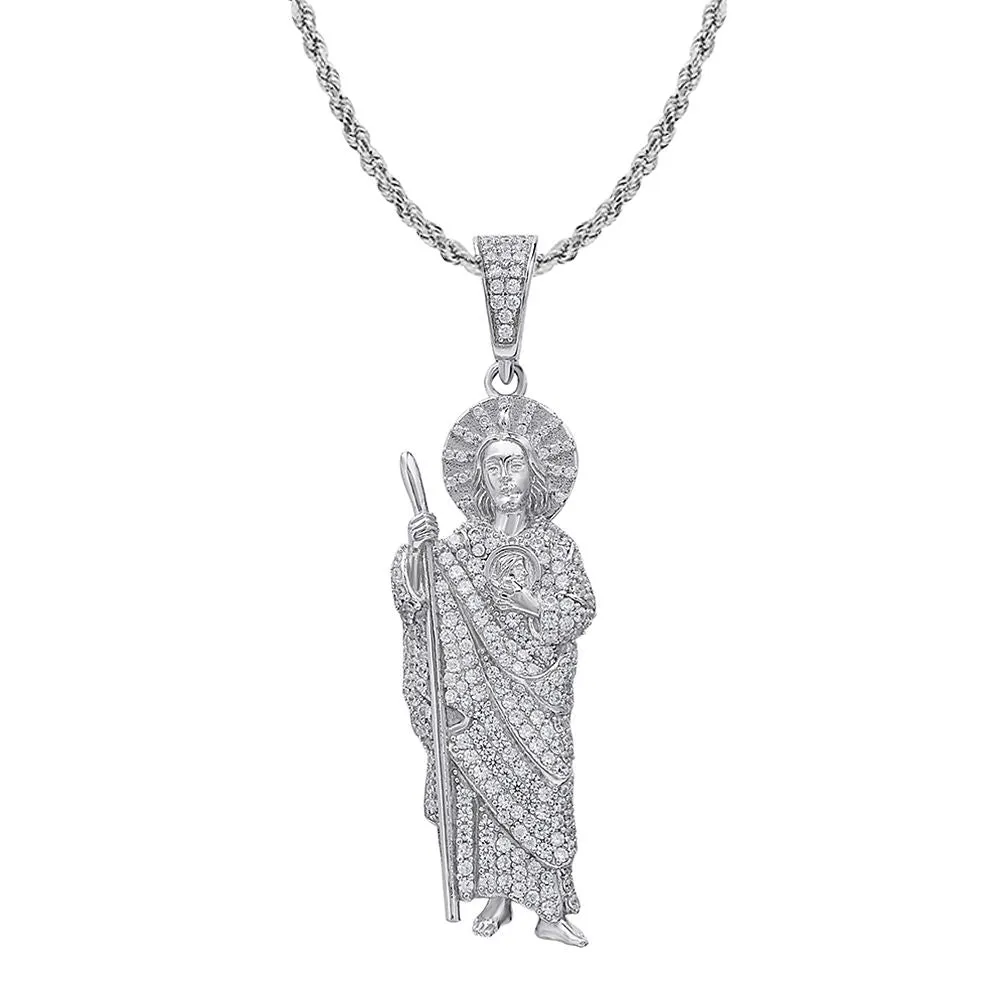 religious jewelry Men's brass jewelry gold plated St Jude San Judas Tadeo Iced jesus Pendant