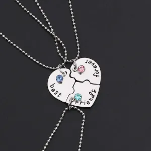 Rhinestone Engraved Puzzle Friendship Pendant BFF Necklaces