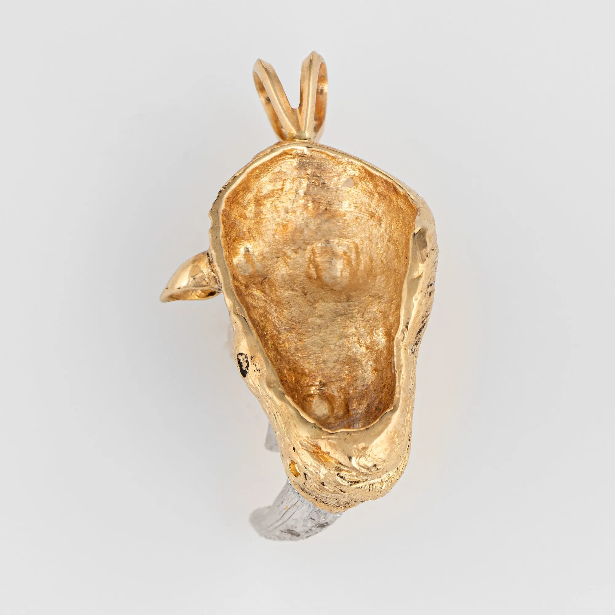 Rhinoceros Pendant Diamond Tusk Vintage 14k Yellow Gold Rhino Animal Jewelry