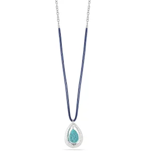 RHODIUM TURQUOISE TEARDROP PENDANT NECKLACES #SC43241RHD (AH3)