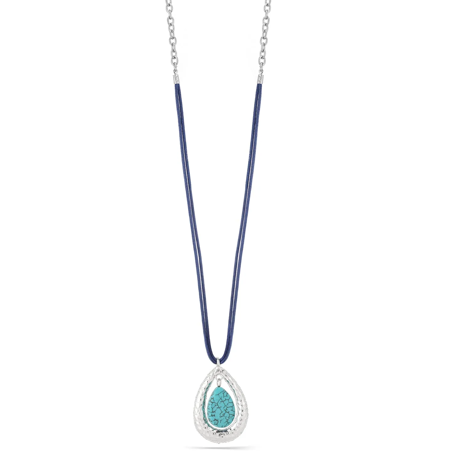 RHODIUM TURQUOISE TEARDROP PENDANT NECKLACES #SC43241RHD (AH3)