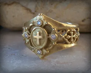 Ring - Gothic Gold Cross & Diamonds